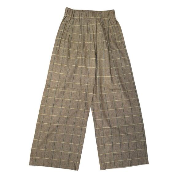 Weili Zheng NEW Wide Leg Trousers Size XS Old School Check Plaid Herringbone Tan - Picture 4 of 8
